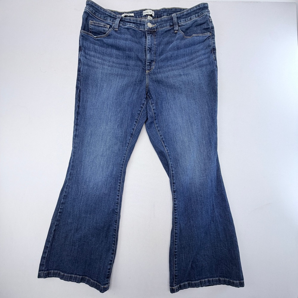 Ava & Viv Womens Size 18 High Rise Flare Jeans Blue Medium Wash Denim Pockets